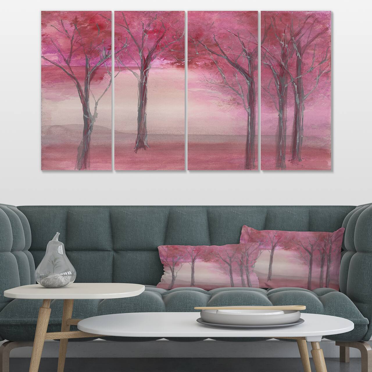 Designart - Shabby Pink Under the Trees - Shabby Chic Premium Canvas Wall Art